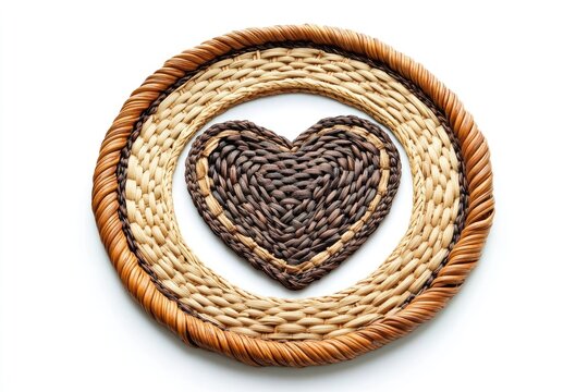 Woven heart shaped coaster in circular frame - Powered by Adobe