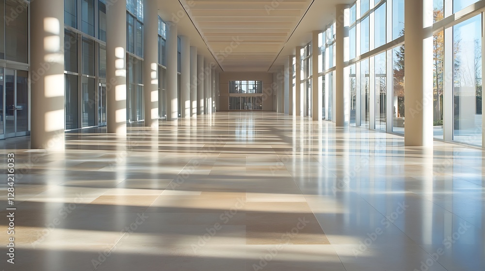 Poster bright and spacious modern hallway with abundant natural light streaming through large windows : gen
