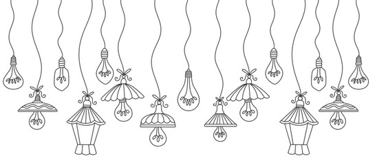 Hanging   lantern ornament for Ramadan. Ramadan Lantern Ornaments line art vector eps