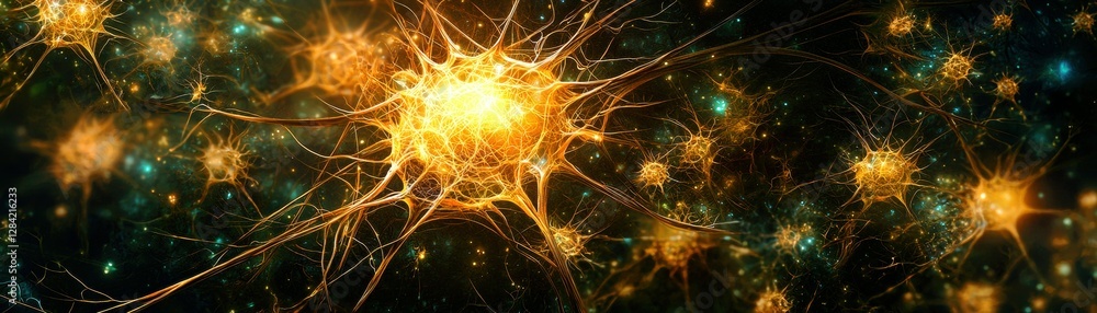 Poster glowing network of neurons abstract illustration connecting brain cells in science and technology th