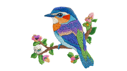 Bright bird on a blooming spring branch