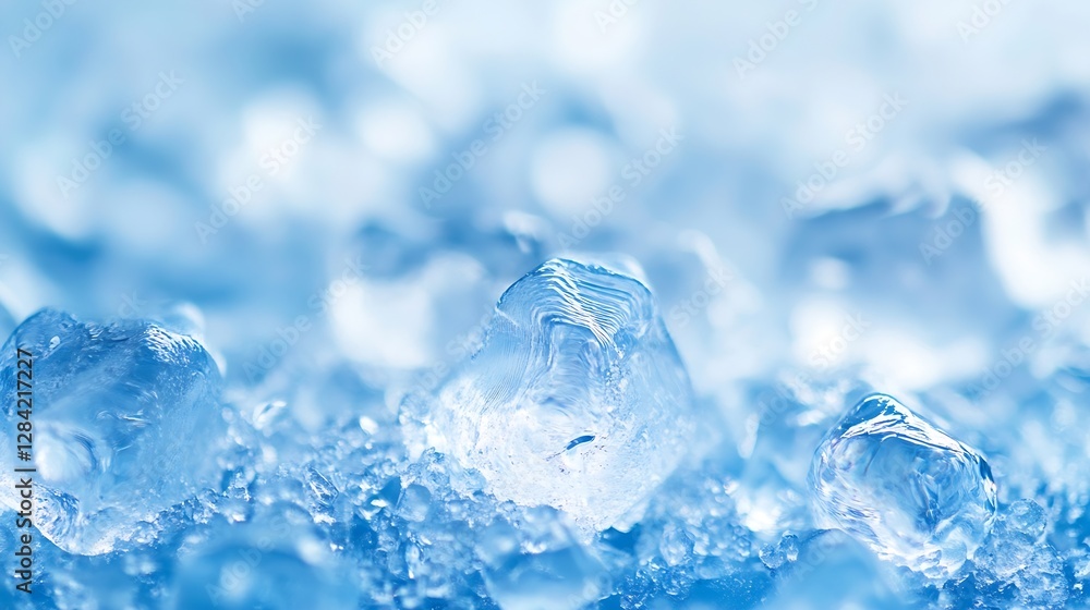 Fototapete close up of ice cubes on a surface with glimmers of light creating a refreshing effect : generative 
