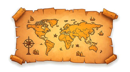 Hand-Drawn World Map Illustration: Ancient Treasure Chart Design AI Generated
