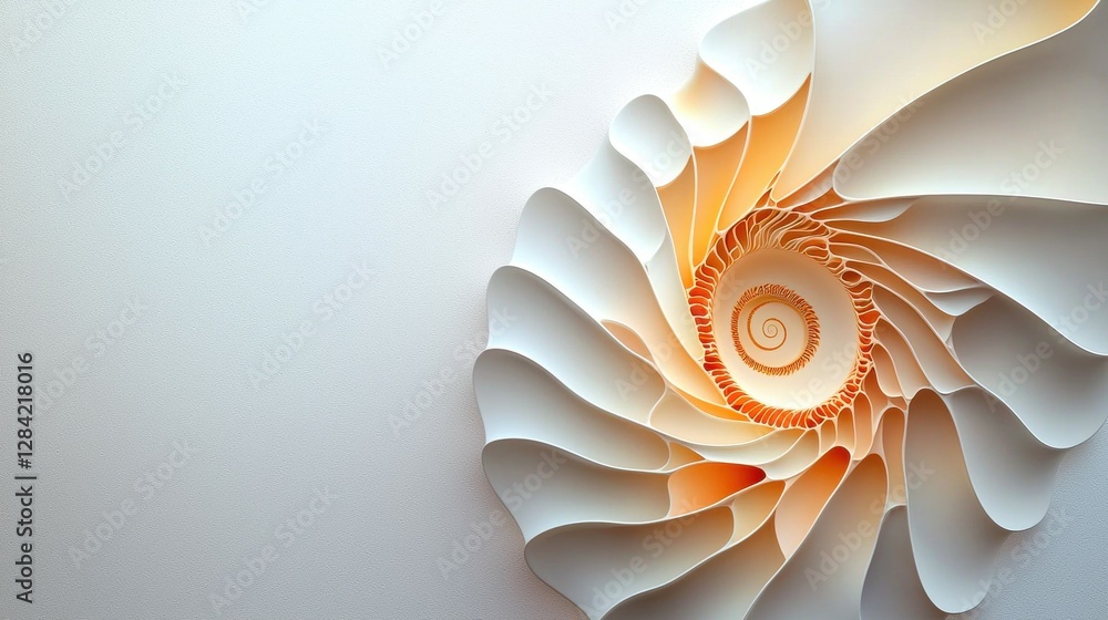 Poster elegant nautilus shell inspired spiral design with soft white and orange tones a unique composition