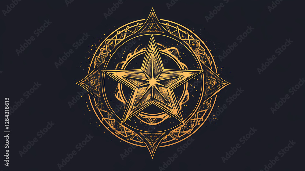 Canvas Prints Occult esoteric mason sign, magic talisman with star, mystic occultism amulet. vector masonic or alchemy magic, circle magic pentagram. Mystic Occult Ritual Circle. Illustration