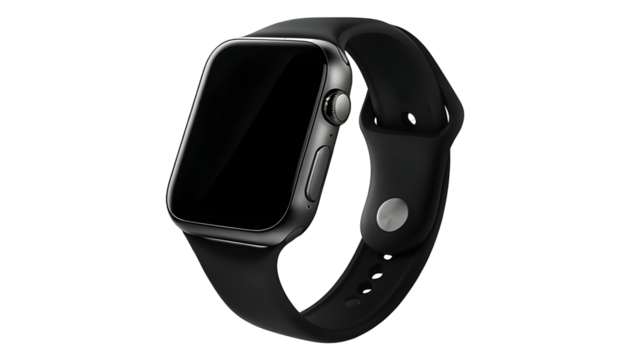 Black Smartwatch on a Transparent Background