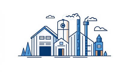 Fototapeta premium Clean Line Illustration: Industrial Complex on a Sunny Day AI Generated