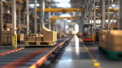automated conveyor belt in a large industrial warehouse