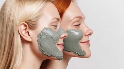 "Facial mask advertisement featuring two women wearing grey face masks."