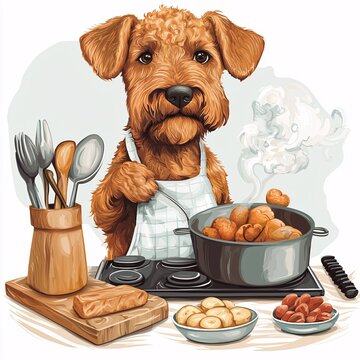 dog cooking food in kitchen clip art preview
