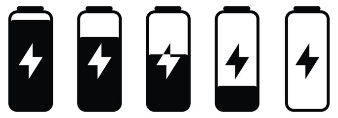 Battery icon set. battery charge level. battery Charging icon. eps 888