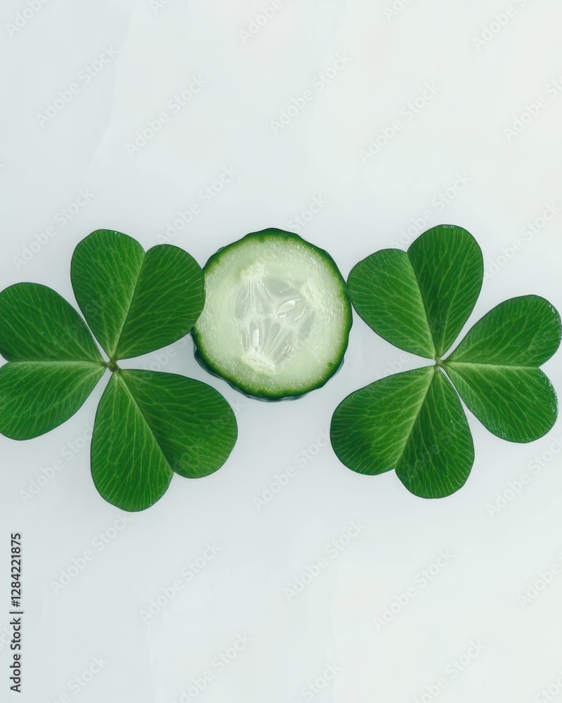 Poster Clover-shaped Cucumber Slices on a Clean Background for a Refreshing Look