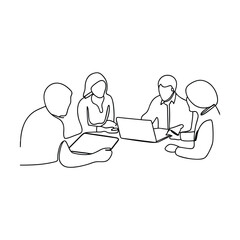 Teamwork Collaboration Meeting OneLine Drawing of Business People