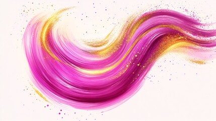 Dynamic brushstroke swirls in vibrant magenta and shimmering gold plain background