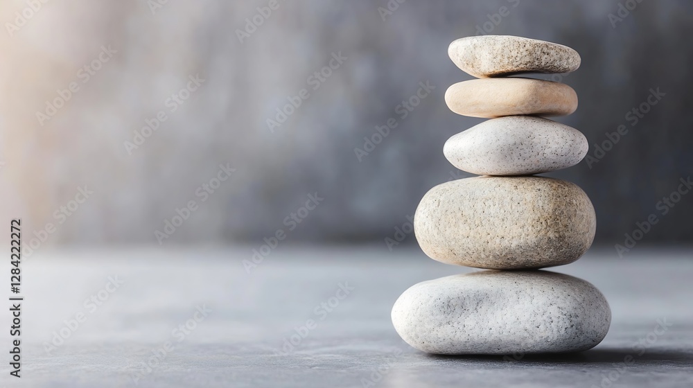 Poster beautifully arranged stones stacked perfectly symbolizing balance and harmony in a serene environmen