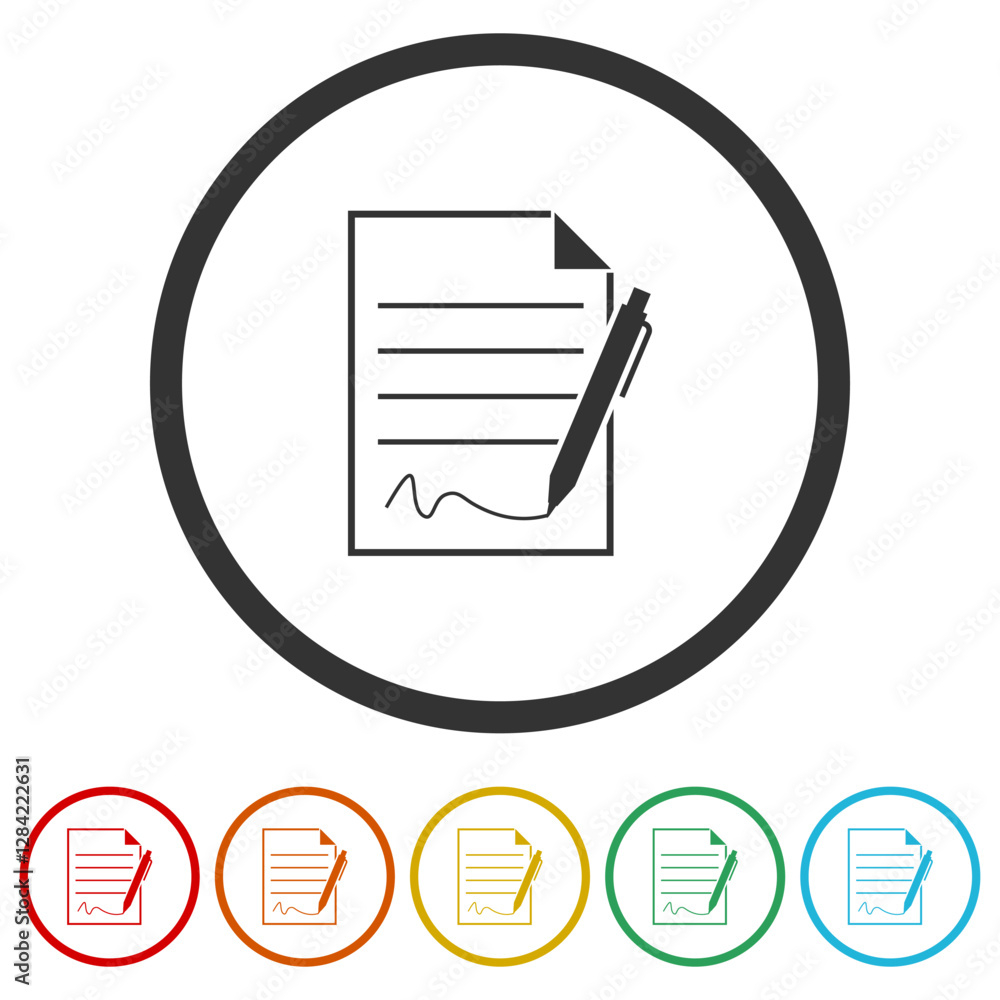 Poster pen signing a contract icon. set icons in color circle buttons
