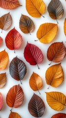 Autumn Leaves Flat Lay Vibrant Fall Foliage on White Background