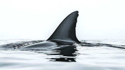 Fototapeta premium Dorsal shark fin over the water surface isolated on a white background.