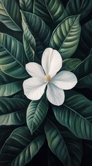 White Flower Blooming Amidst Lush Green Leaves in a Tropical Setting During Daytime
