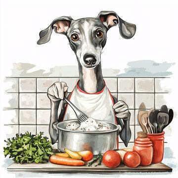 greyhound dog cooking in kitchen clip art preview