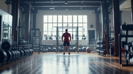 Quarterback training in a gym with focus on weightlifting exercises. Featuring strength and conditioning