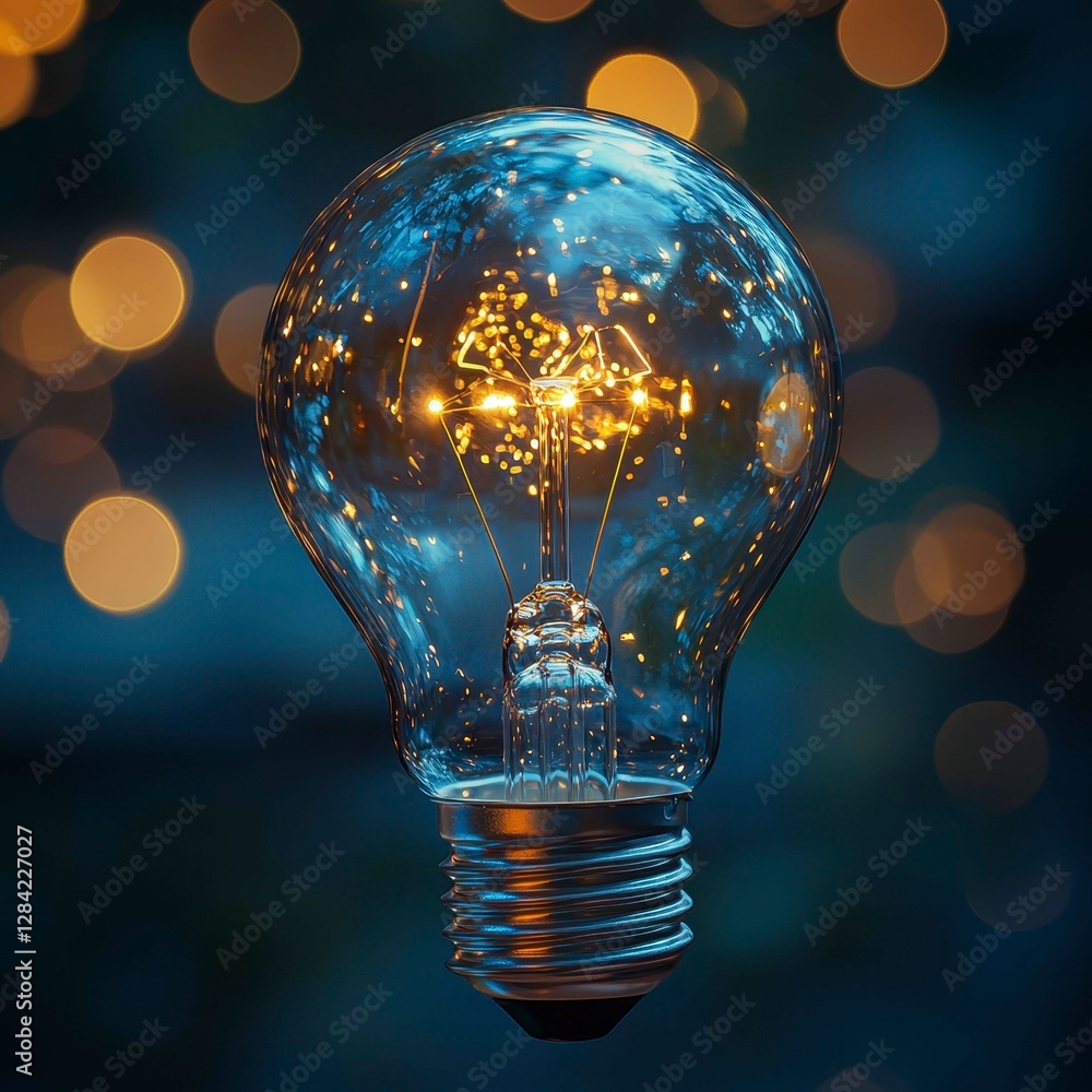 Aufkleber luminous bulb with sparkling reflections against a dark background bokeh display of lights