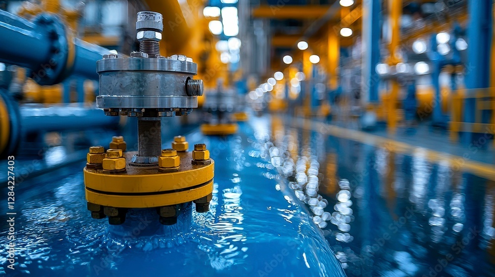 Poster industrial pipeline valves and piping systems in a clean energy processing environment with modern d