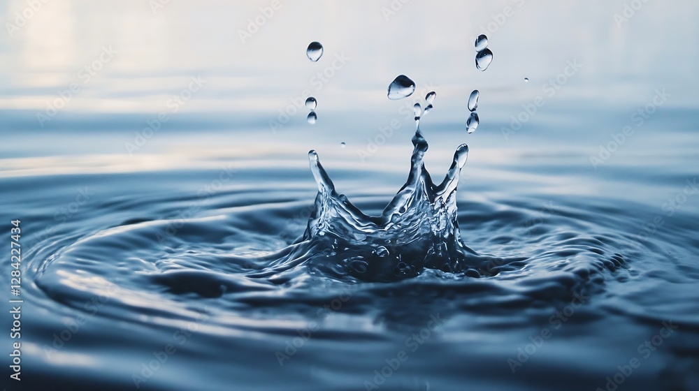 Fototapete dynamic water splash creating ripples on the surface of a calm blue pond in nature : generative ai