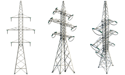 High voltage transmission line tower isolate cutout transparent background