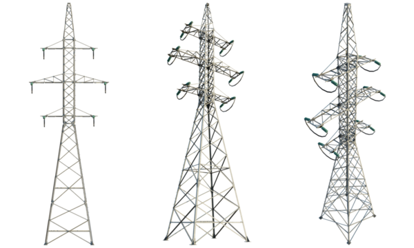 High voltage transmission line tower isolate cutout transparent background
