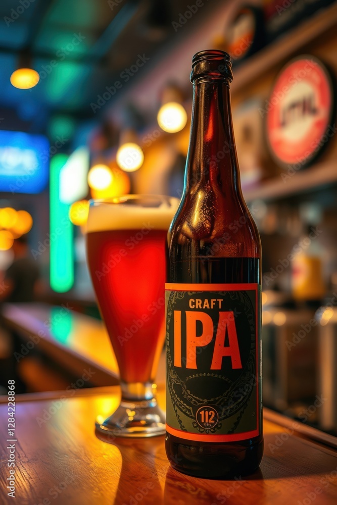 Poster refreshing craft ipa: a captivating scene showcasing a vibrant brew ready to be enjoyed in a bar set