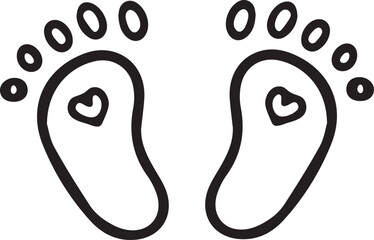 Baby footprint line art vector icon and barefoot with love shape outline illustration.