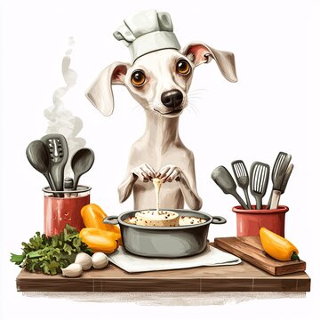 chef dog cooking food on table clip art preview