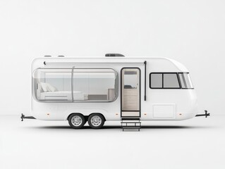 Naklejka premium Convertible RV with extendable glass pods, isolated, adaptable design