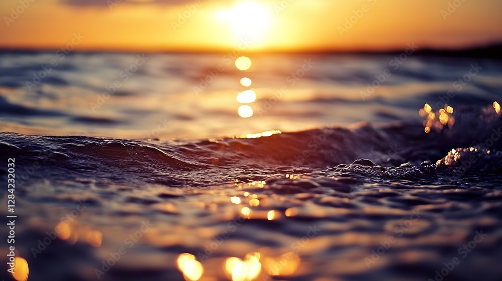 Poster golden sunset reflecting on ocean waves creating a tranquil and beautiful seascape view : generative