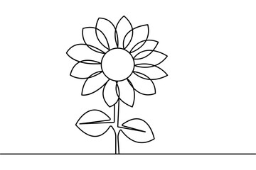 Continuous one line sunflower with black and white vector icon
