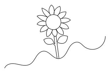 Continuous one line sunflower with black and white vector icon
