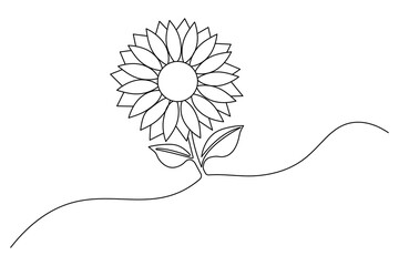 Continuous one line sunflower with black and white vector icon
