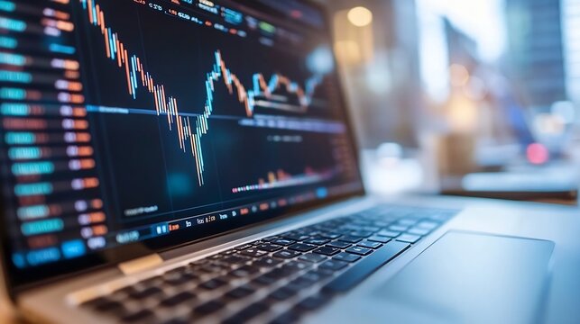 Insightful financial data displayed on a laptop screen depicting stock market trends : Generative AI