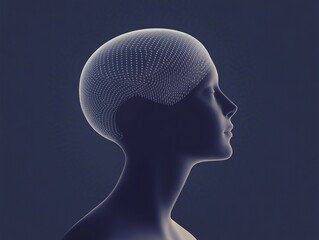 Obraz premium Minimalist Human Head with Digital Neural Network and Abstract Brain Connections 