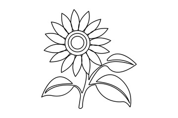 Continuous one line sunflower with black and white vector icon
