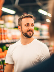 Fototapeta premium Shopping adventure grocery store lifestyle indoor candid daily life