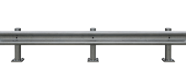 highway safety barrier, metal industrial steel roadside fence, guardrail cut out graphic resource, isolated on white background PNG file