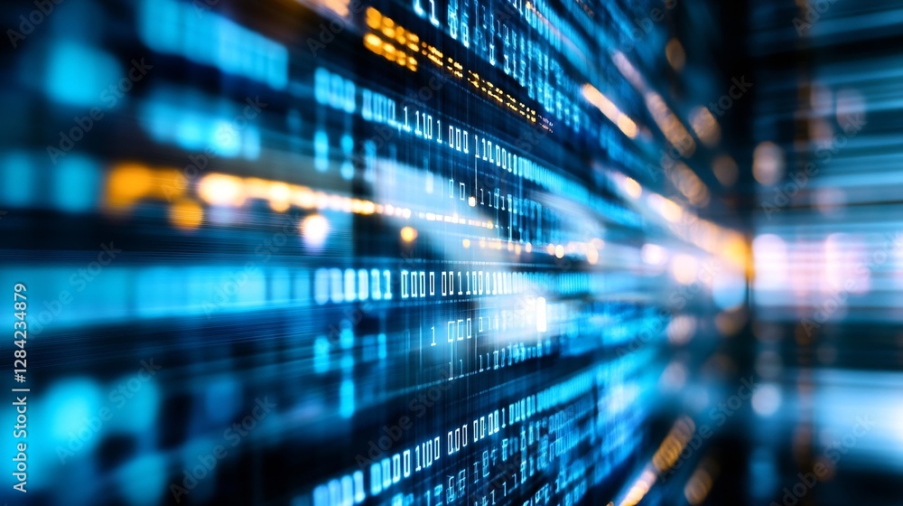 Leinwandbilder Dynamic abstract digital background with glowing blue and orange data streams showcasing the power of technology : Generative AI