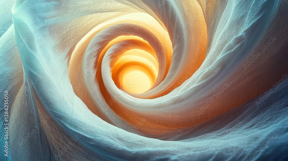 Poster Abstract Swirl of Soft Fabric with Warm Light Emitting from the Center Creating a Vortex Tunnel