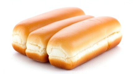 Close Up of Golden Brown Hot Dog Buns Stacked on White Backdrop for Sandwich