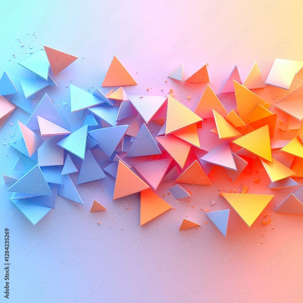 Poster abstract geometric composition with triangles in blue peach and orange gradient minimalist design ar