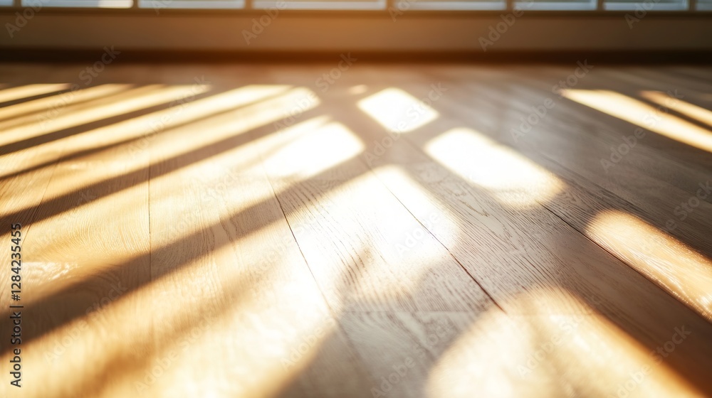 Aufkleber beautiful wooden floor illuminated by soft sunlight creating artistic shadow patterns indoors : gene