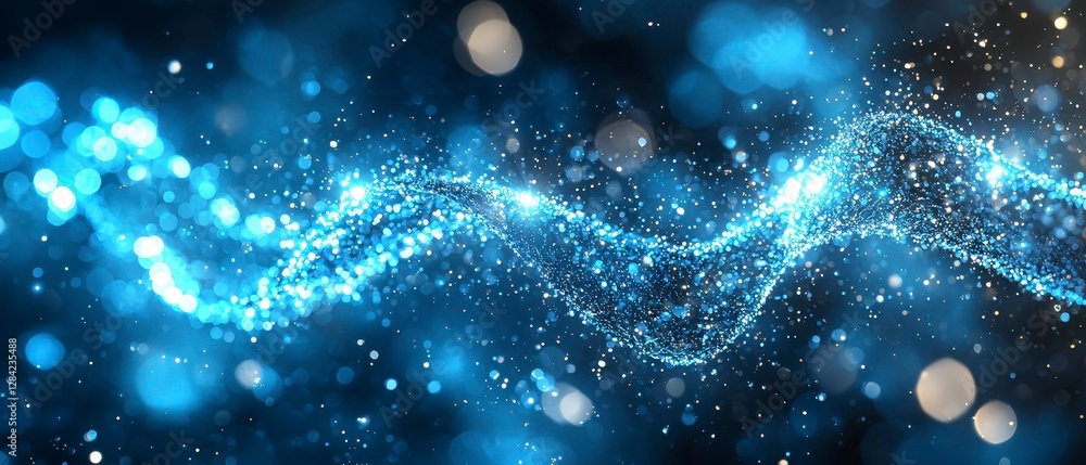 Aufkleber abstract dynamic particle stream digital art design in blue and gold tones for modern look