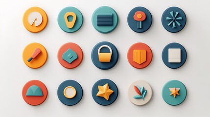 Colorful 3D Rendered Icon Set: A Collection of Simple, Modern Designs AI Generated